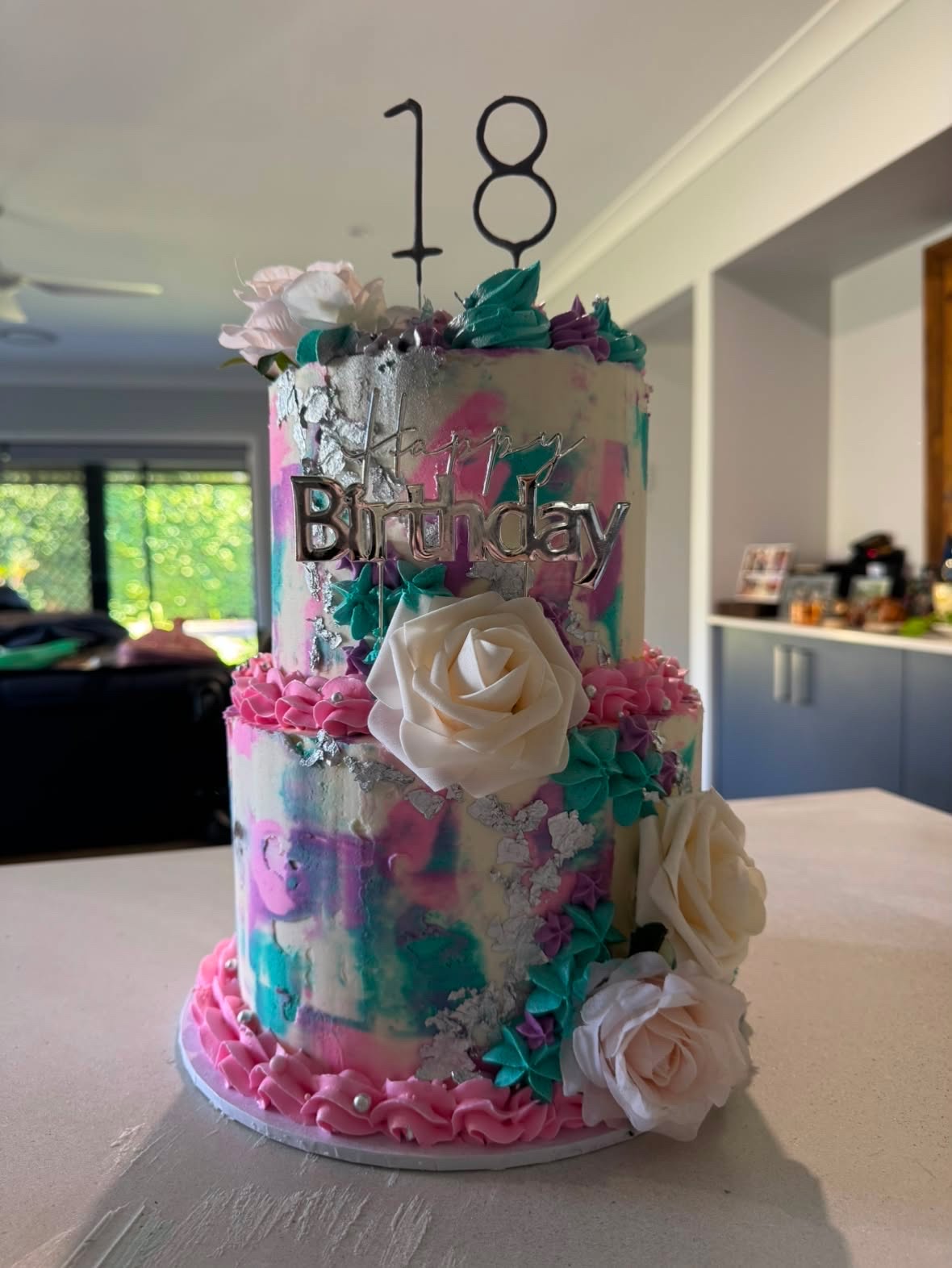 Watercolour 18th birthday cake